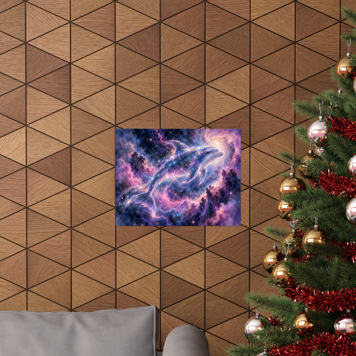 Celestial Dolphin Nebula – Purple Galaxy Watercolor Art Print
