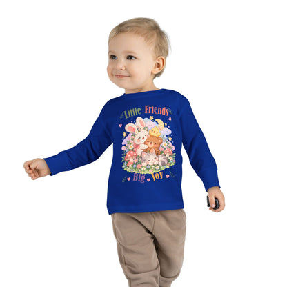 Toddler Long Sleeve Tee — "Little Friends, Big Joy" Cute Animal Floral Shirt for Babies