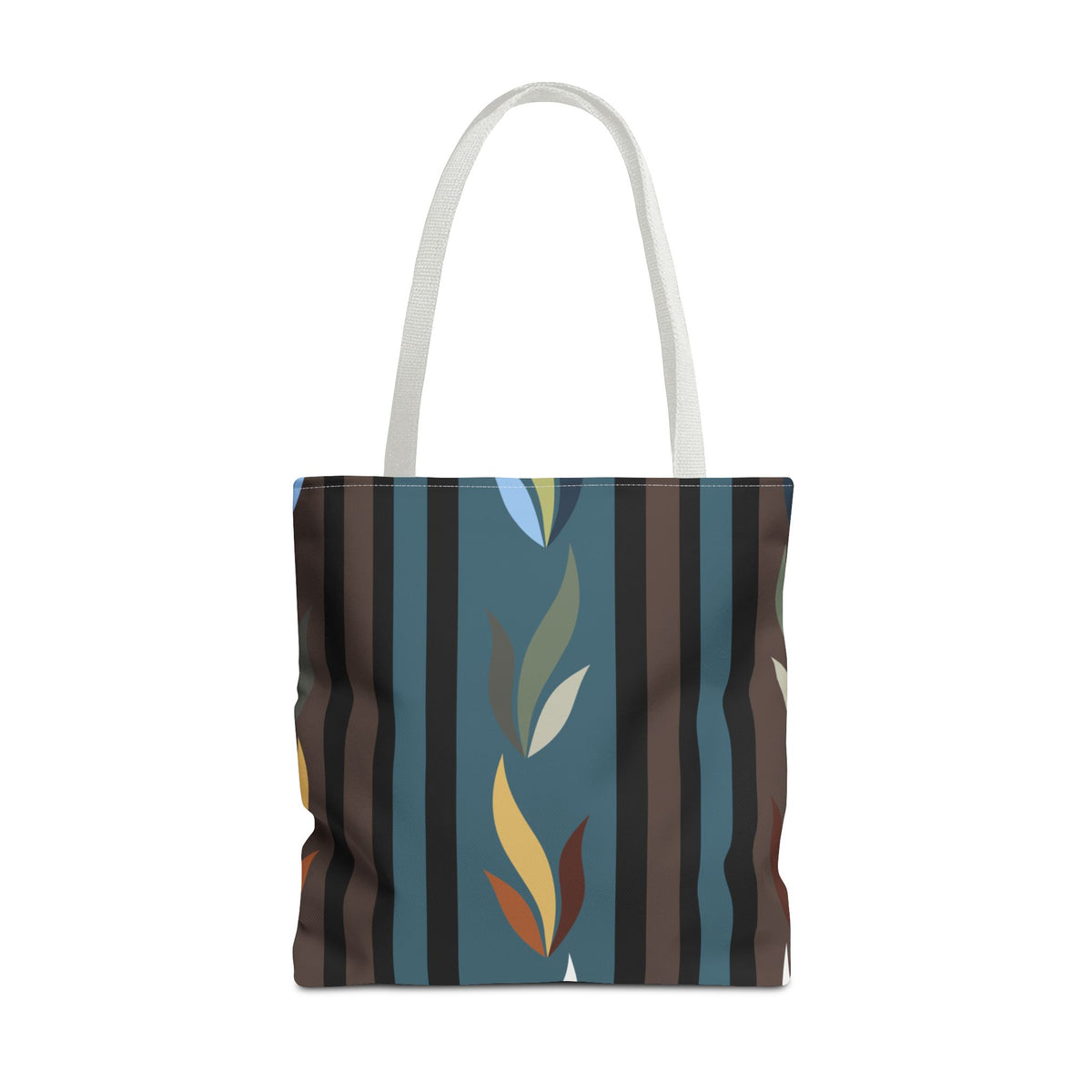 Autumn Stripe Leaf Tote Bag — Retro Boho AOP Canvas Tote