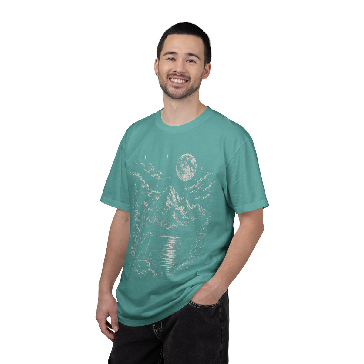 Vintage Wolf Moon T-Shirt – Howling Wolf Mountain & Forest Graphic Tee