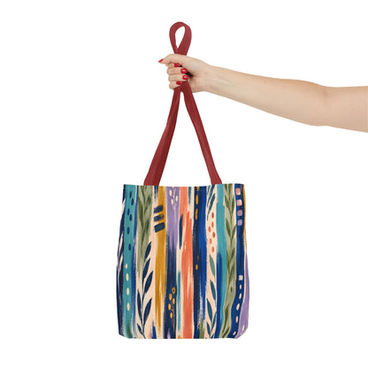 Colorful Abstract Botanical Stripe Tote Bag