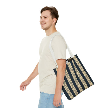 Lace Floral Yellow Black Stripe Tote Bag