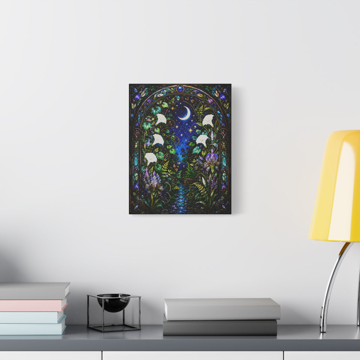 Moonlit Garden Passage | Stained Glass Botanical Wall Art