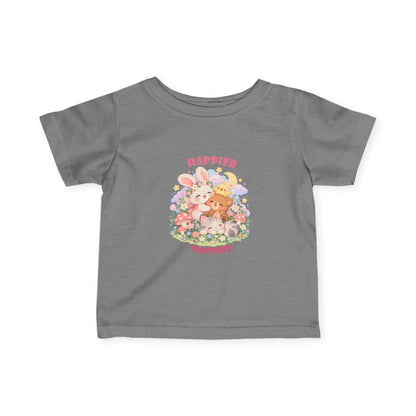 Infant Tee — "Happier Together" Floral Bunny & Bear Baby Shirt