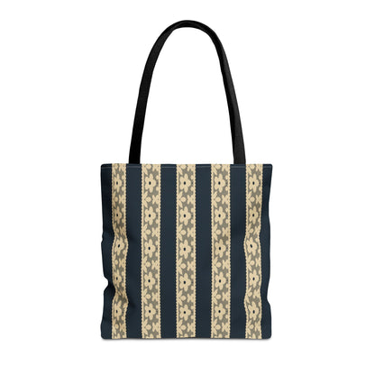 Lace Floral Yellow Black Stripe Tote Bag