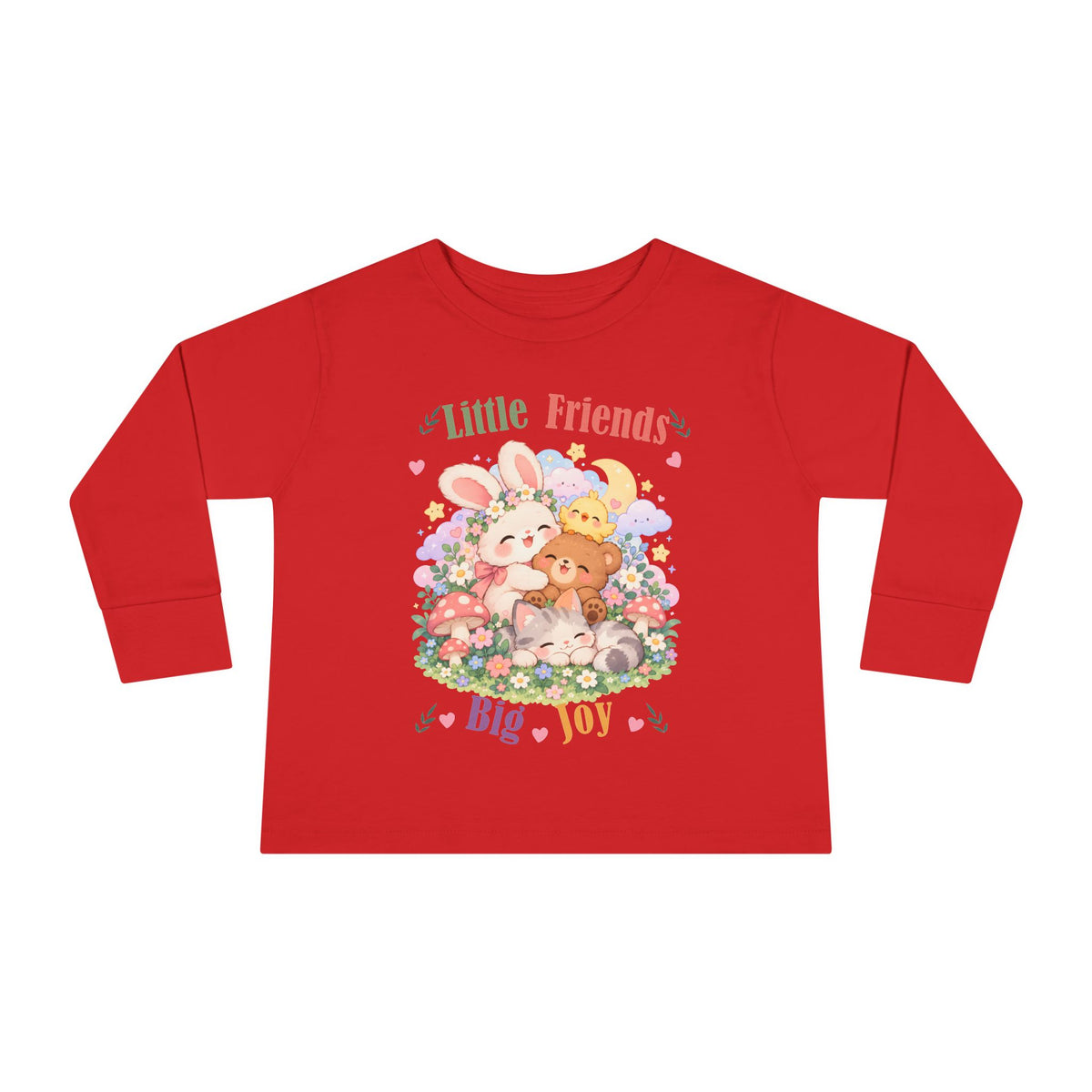 Toddler Long Sleeve Tee — "Little Friends, Big Joy" Cute Animal Floral Shirt for Babies