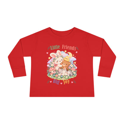 Toddler Long Sleeve Tee — "Little Friends, Big Joy" Cute Animal Floral Shirt for Babies