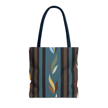 Autumn Stripe Leaf Tote Bag — Retro Boho AOP Canvas Tote