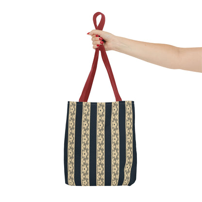 Lace Floral Yellow Black Stripe Tote Bag