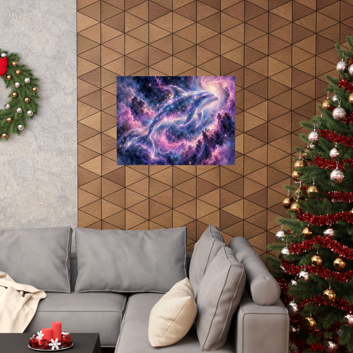 Celestial Dolphin Nebula – Purple Galaxy Watercolor Art Print