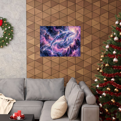 Celestial Dolphin Nebula – Purple Galaxy Watercolor Art Print