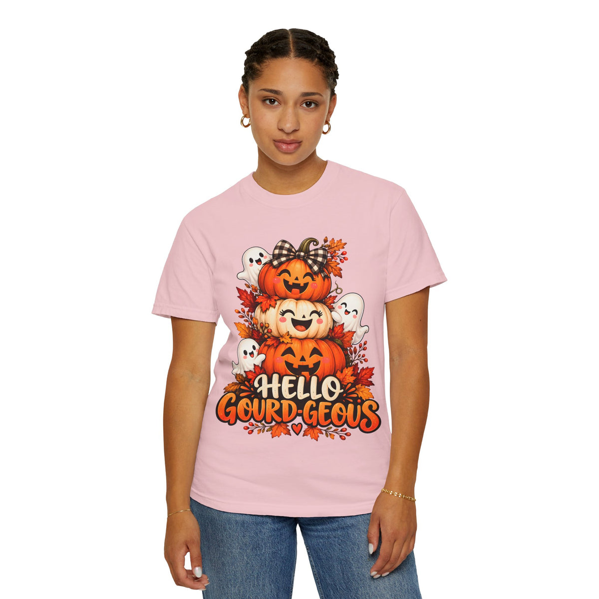 Hello Gourd-Geous Halloween T-Shirt | Cute Pumpkin & Ghost Graphic Tee
