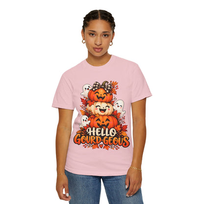Hello Gourd-Geous Halloween T-Shirt | Cute Pumpkin & Ghost Graphic Tee