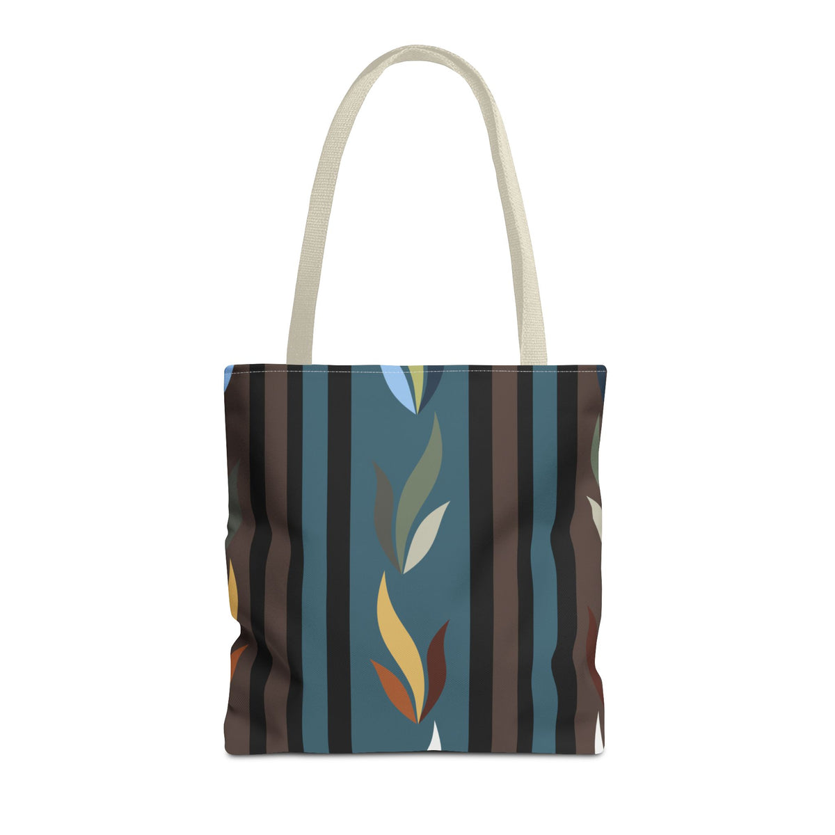 Autumn Stripe Leaf Tote Bag — Retro Boho AOP Canvas Tote