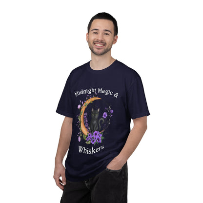 Mystical Black Cat & Crescent Moon Floral T-Shirt | Witchy Cat Tee