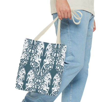 Abstract Teal Symmetry Tote Bag — All-Over-Print Artistic Pattern