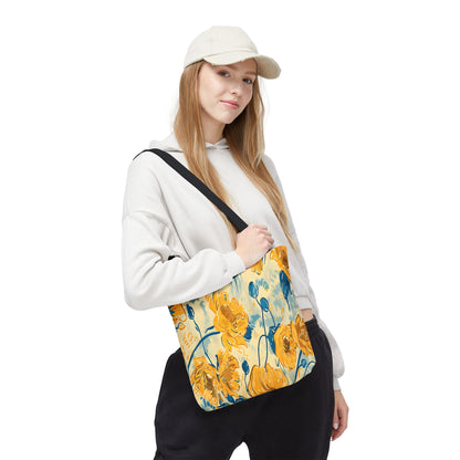 Golden Poppy Meadow Tote Bag – Yellow & Teal Painterly Floral Patter