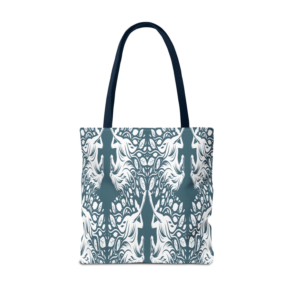 Abstract Teal Symmetry Tote Bag — All-Over-Print Artistic Pattern