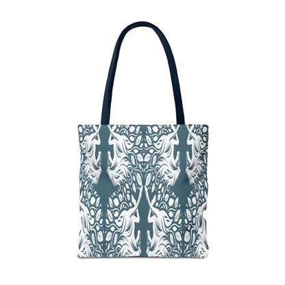 Abstract Teal Symmetry Tote Bag — All-Over-Print Artistic Pattern