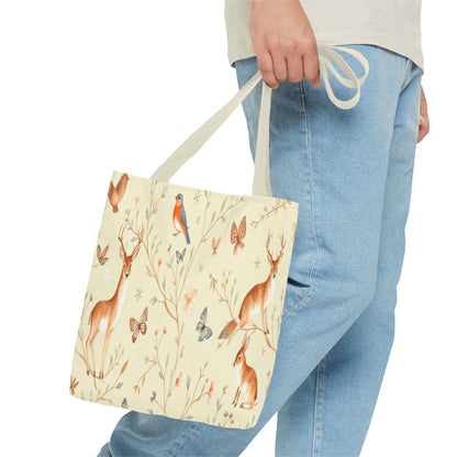 Floral Woodland Tote Bag - Deer & Birds Pattern