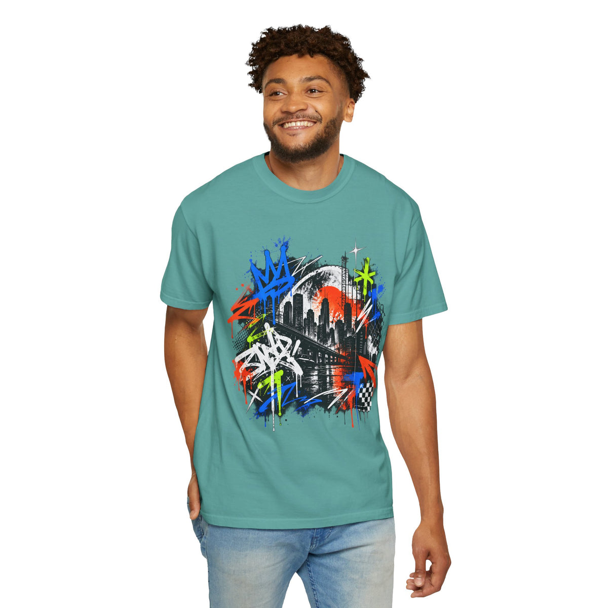 Urban Neon Graffiti Cityscape Streetwear T-Shirt