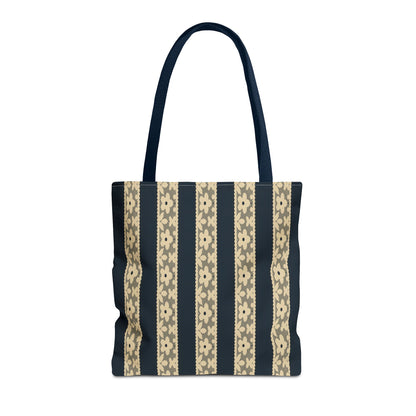 Lace Floral Yellow Black Stripe Tote Bag