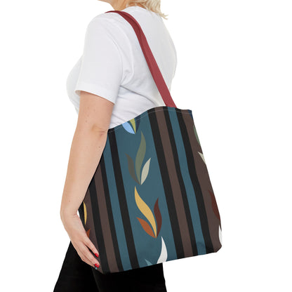 Autumn Stripe Leaf Tote Bag — Retro Boho AOP Canvas Tote