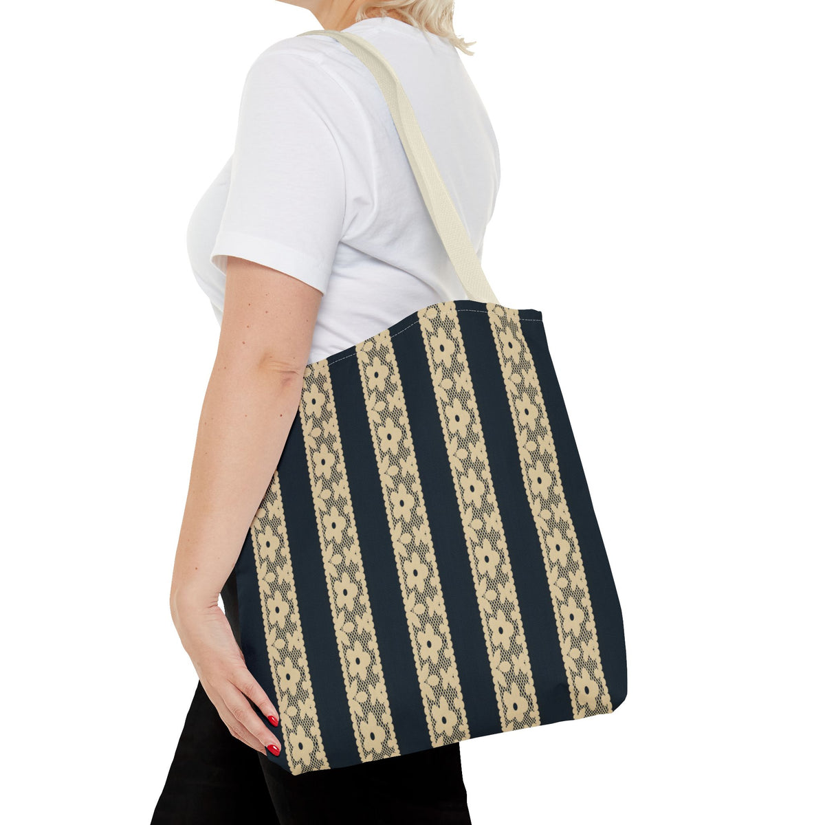 Lace Floral Yellow Black Stripe Tote Bag
