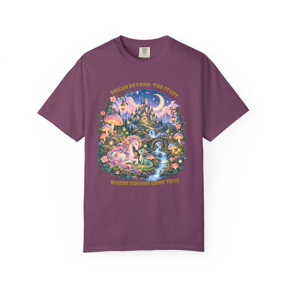 Enchanted Unicorn & Dragon Fairytale T-Shirt – Magical Castle Garden
