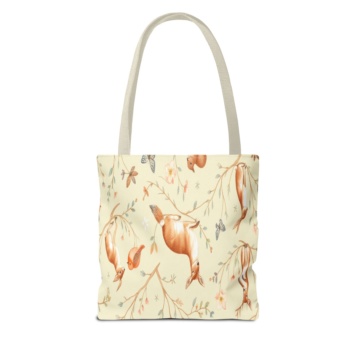 Floral Woodland Tote Bag - Deer & Birds Pattern