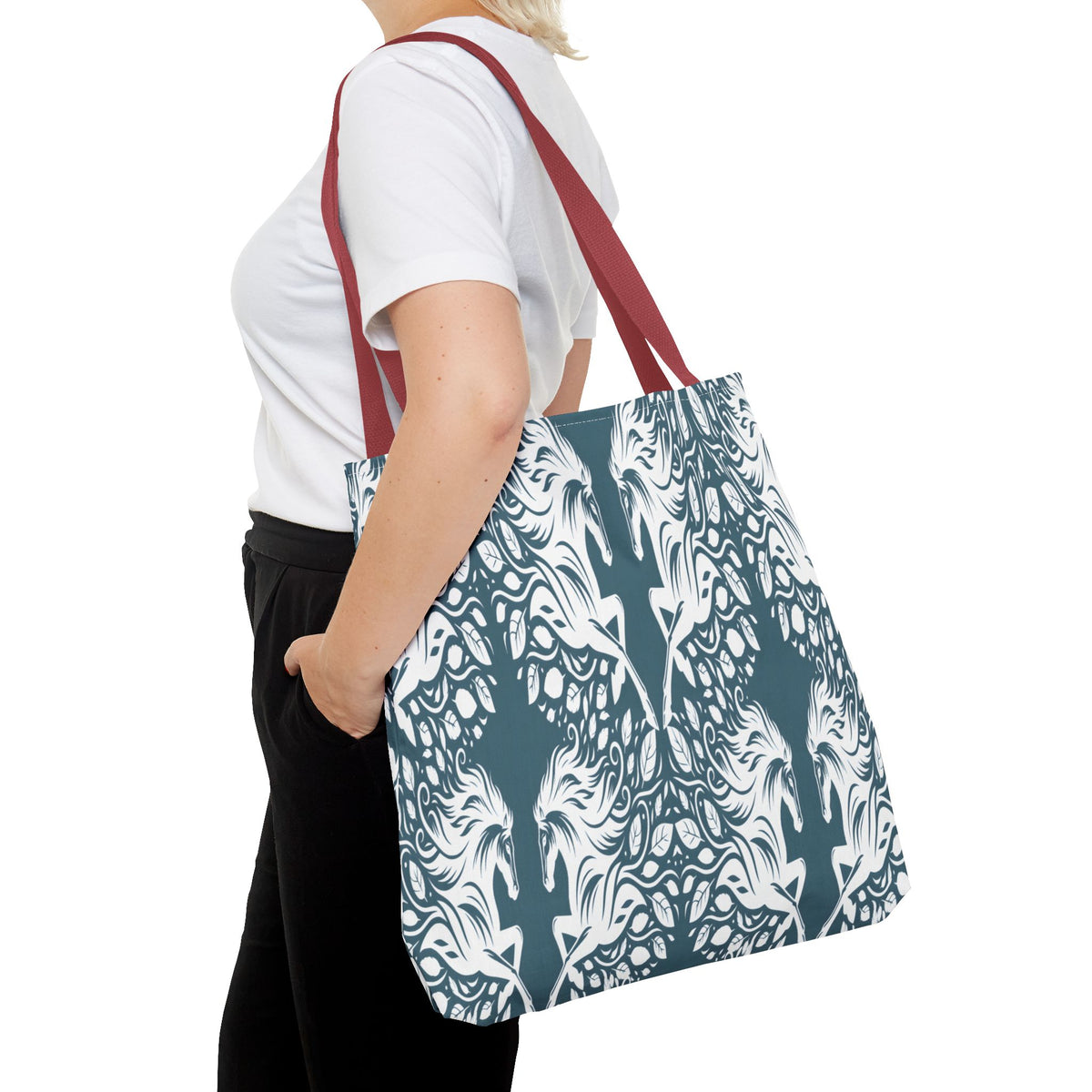 Abstract Teal Symmetry Tote Bag — All-Over-Print Artistic Pattern