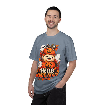 Hello Gourd-Geous Halloween T-Shirt | Cute Pumpkin & Ghost Graphic Tee