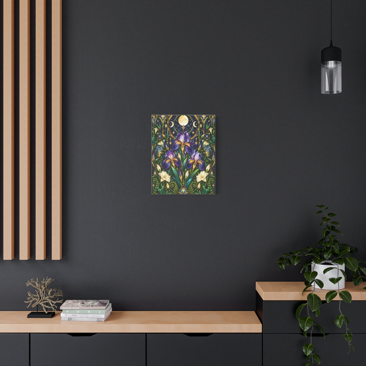 Midnight Iris Floral Cathedral Canvas Wall Art — 5 sizes