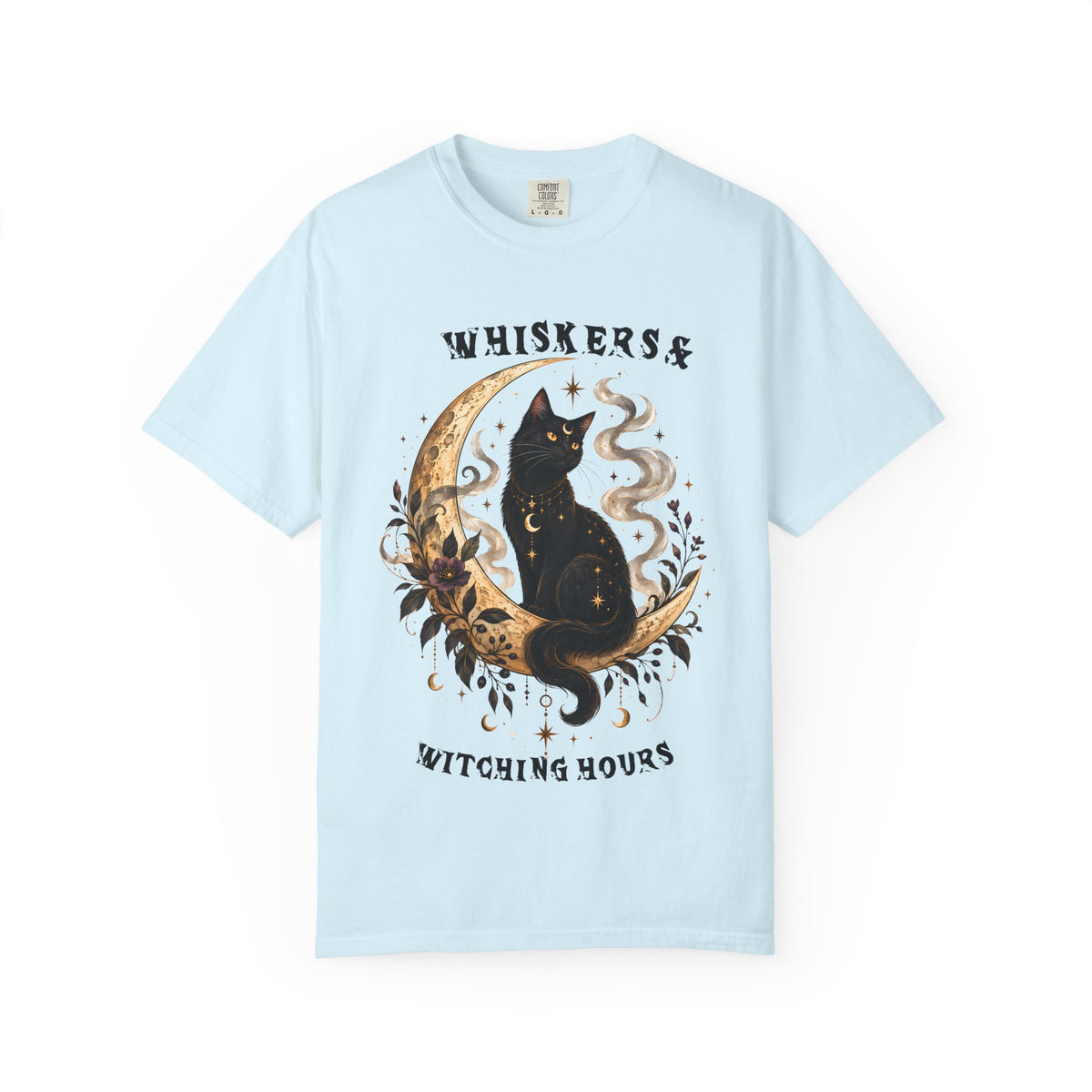 Mystical Black Cat Crescent Moon T-Shirt | Celestial Witchy Cat Tee