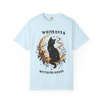 Mystical Black Cat Crescent Moon T-Shirt | Celestial Witchy Cat Tee