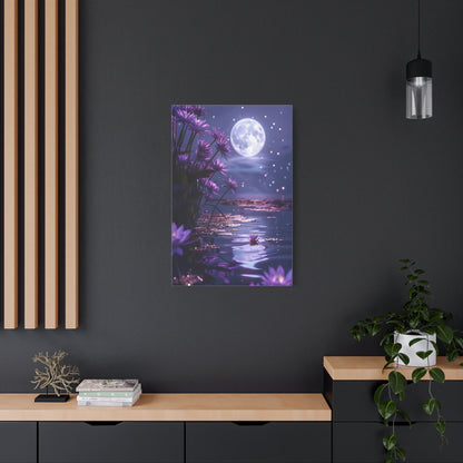 Moonlit Lotus Reverie – Purple Water Lily Moonlight Wall Art