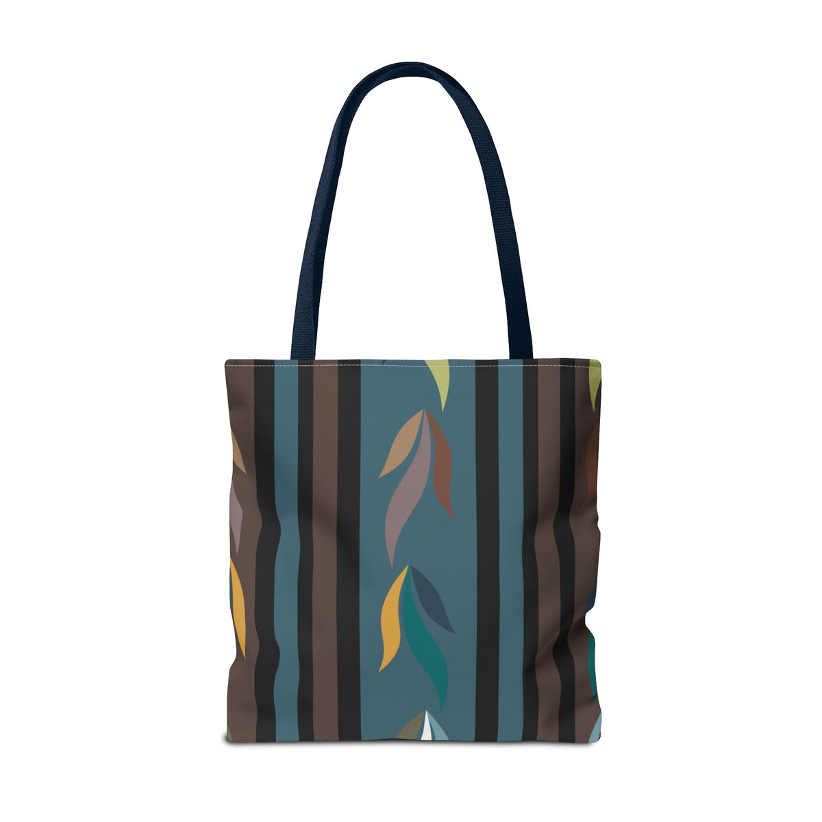 Autumn Stripe Leaf Tote Bag — Retro Boho AOP Canvas Tote