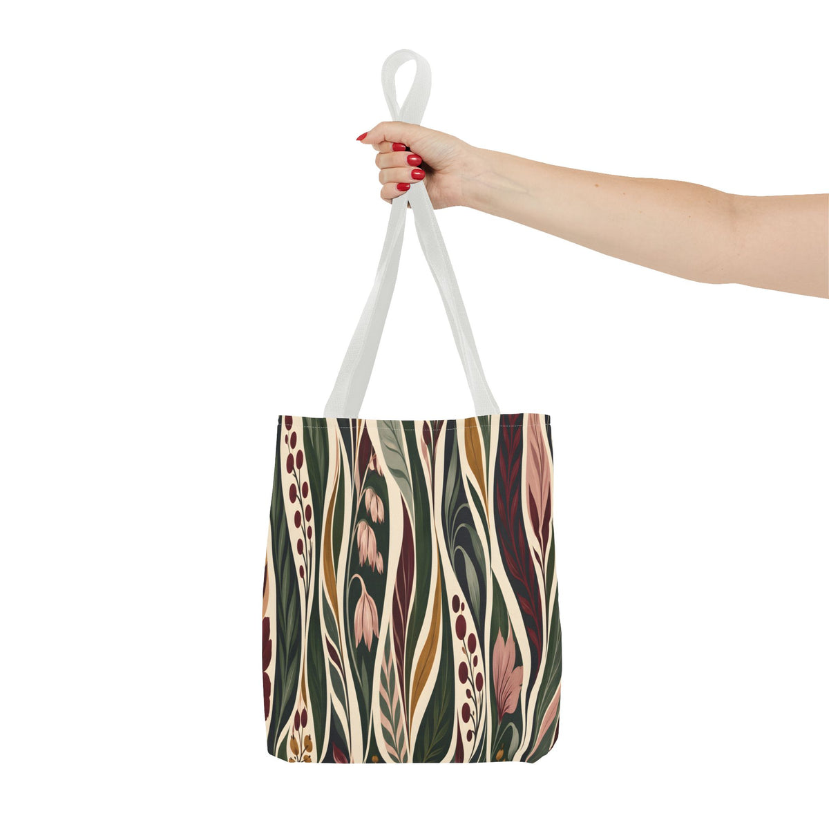 Botanical Wave Tote Bag — Earthy Floral Pattern All-Over Print