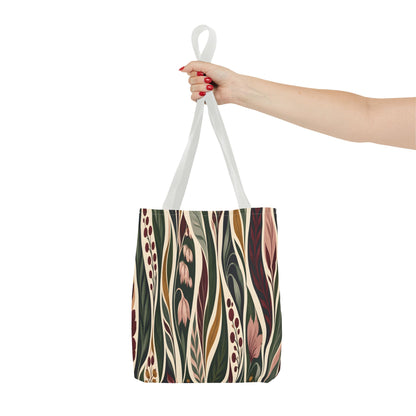 Botanical Wave Tote Bag — Earthy Floral Pattern All-Over Print