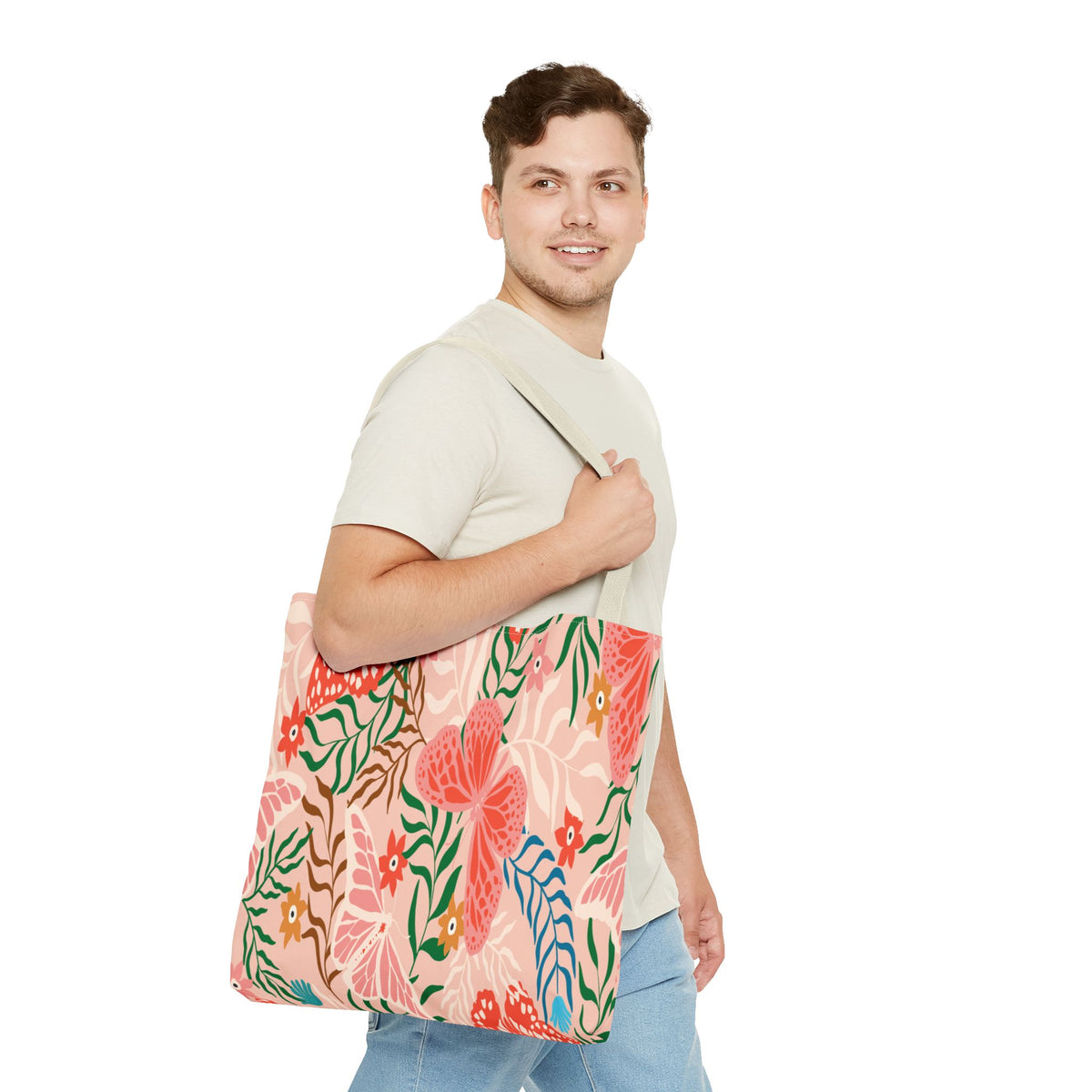 Floral Pattern Tote Bag — Pink Botanical All-Over Print