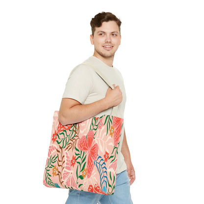 Floral Pattern Tote Bag — Pink Botanical All-Over Print