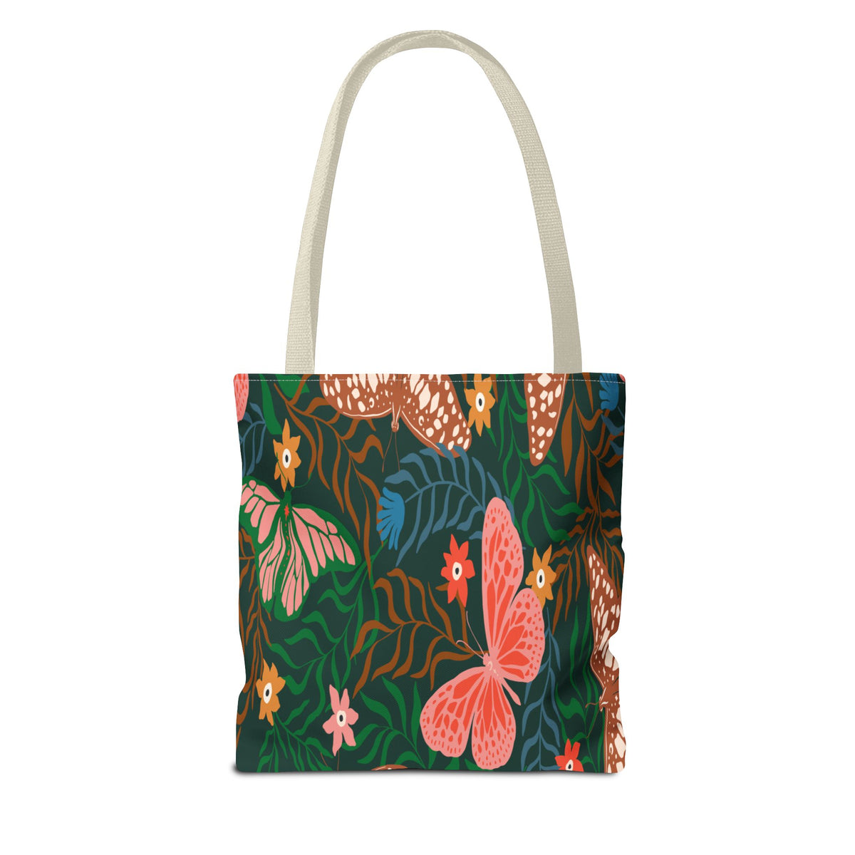 Floral Butterfly Tote Bag — Pink Butterflies on Green Botanical Print
