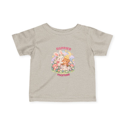 Infant Tee — "Happier Together" Floral Bunny & Bear Baby Shirt