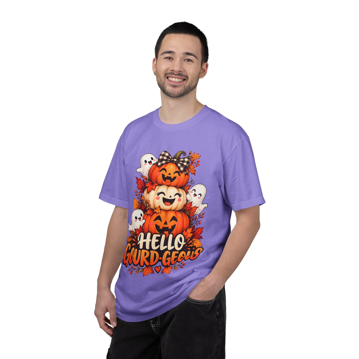 Hello Gourd-Geous Halloween T-Shirt | Cute Pumpkin & Ghost Graphic Tee