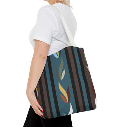 Autumn Stripe Leaf Tote Bag — Retro Boho AOP Canvas Tote