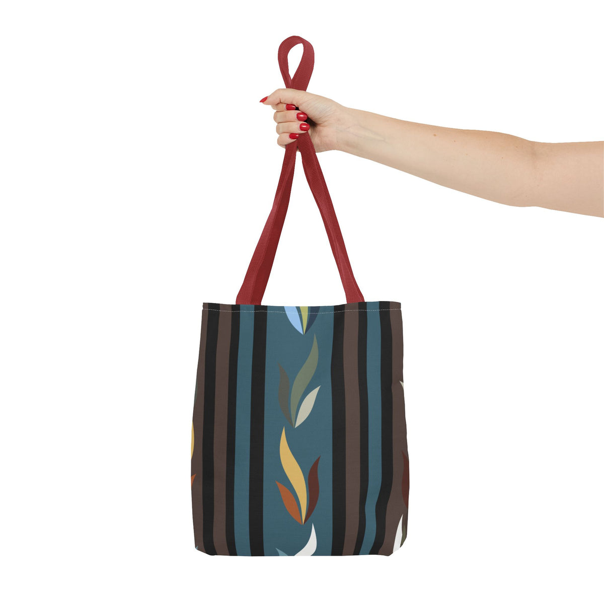 Autumn Stripe Leaf Tote Bag — Retro Boho AOP Canvas Tote