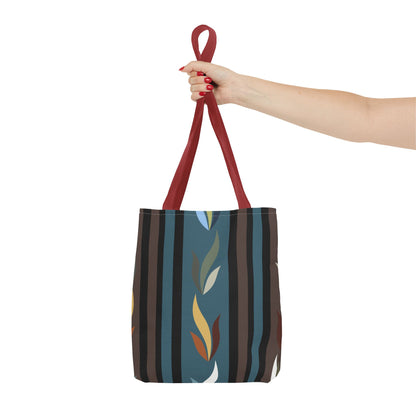 Autumn Stripe Leaf Tote Bag — Retro Boho AOP Canvas Tote