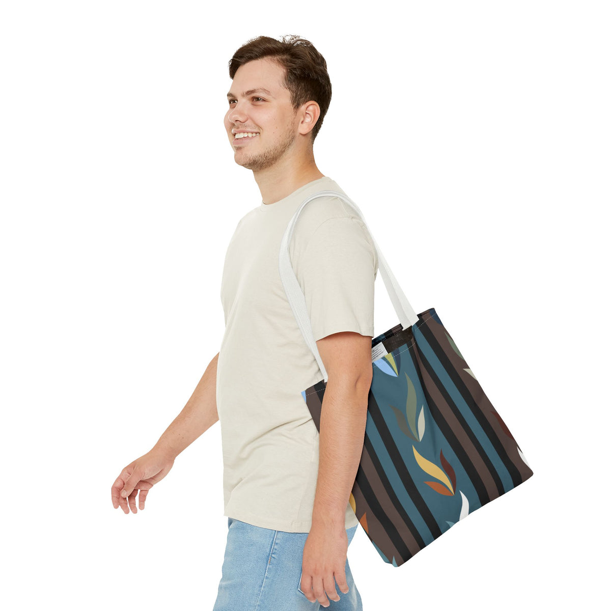 Autumn Stripe Leaf Tote Bag — Retro Boho AOP Canvas Tote