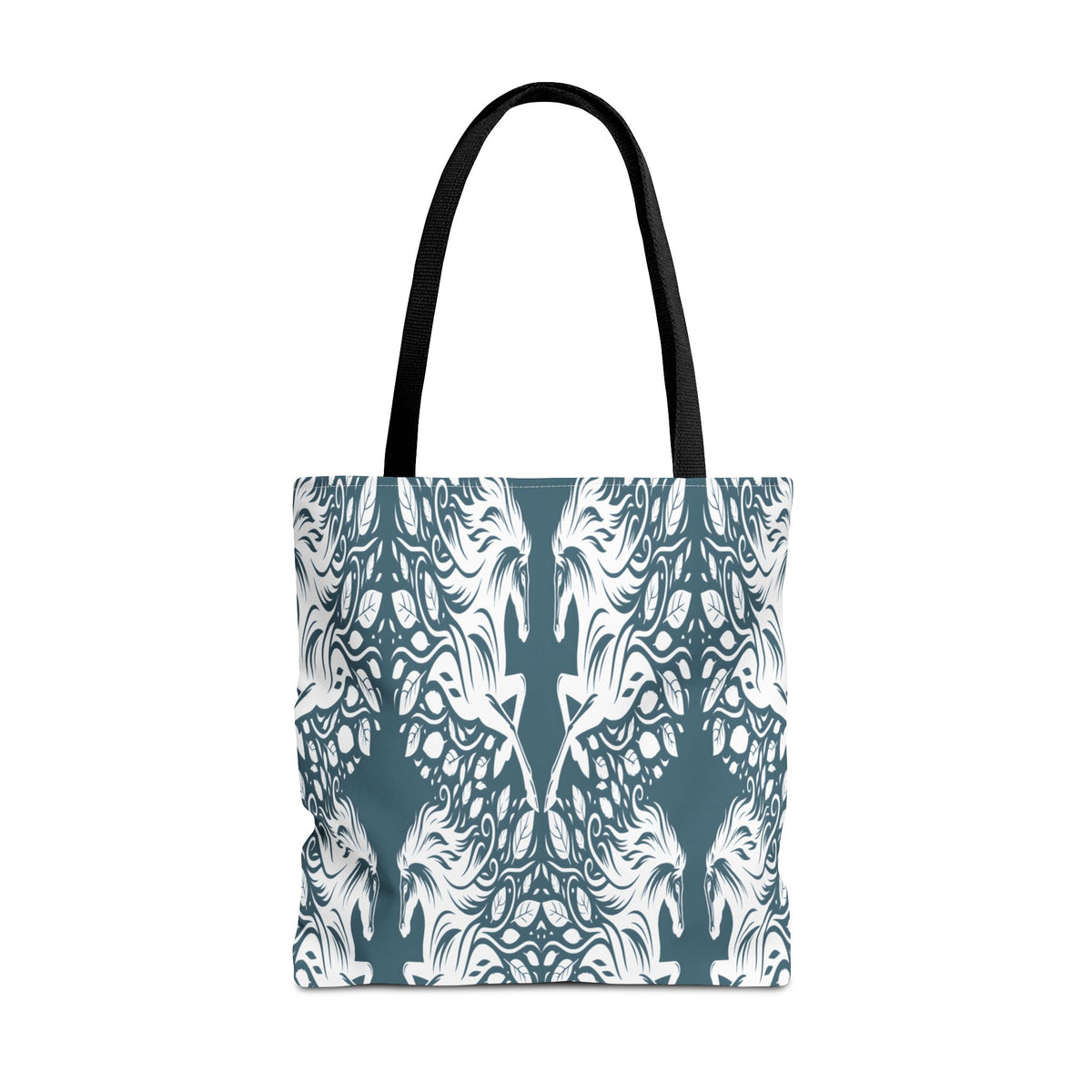 Abstract Teal Symmetry Tote Bag — All-Over-Print Artistic Pattern