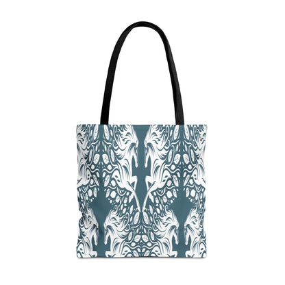 Abstract Teal Symmetry Tote Bag — All-Over-Print Artistic Pattern